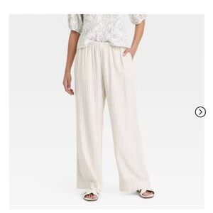 A New Day Cream Striped Mid-Rise Wide-Leg Linen Pants Size S